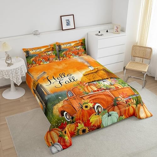 Miniatura 3 de Juego de edredón con diseño rústico de hojas de arce de granja, calabaza, girasol, tamaño Queen, juegos de ropa de cama de cosecha de otoño, relleno