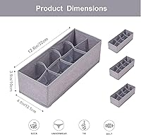 Vista 2 de Qozary 3 Pack Sock Underwear Drawer Organizer Dividers, Collapsible Cabinet Closet Storage Boxes for Clothes, Socks, Lingerie, Underwear, Tie, Belt