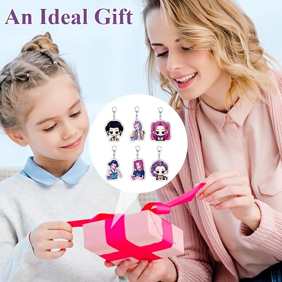6Pcs K-POP Keychains, H-Hunters Double-Sided Anime Keyring, Acrylic Character Keychain for Kids Adults Collectors
