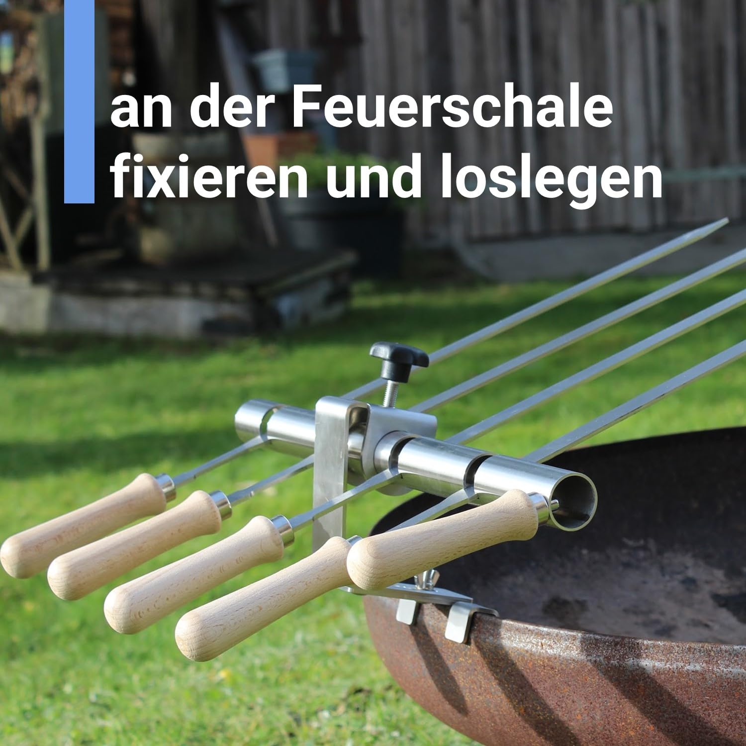SCHILLING Fischgrilltechnik/Steckerlfisch Halter/Feuerschale/Feuertonne/Edelstahlspieße / 4 Fische