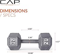 Vista 85 de CAP Barbell Mancuerna hexagonal de hierro fundido Múltiples opciones Negro