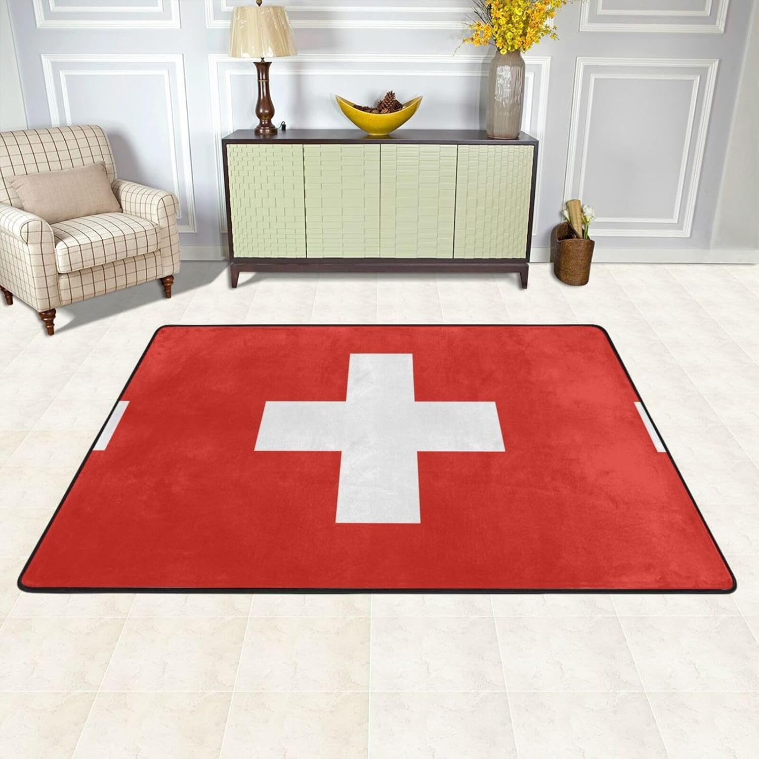 Swiss Flag Printed Anti-Slip Floor mat Carpet Rug 36"x24" for Living Room Office Coffee Table Bed Balcony