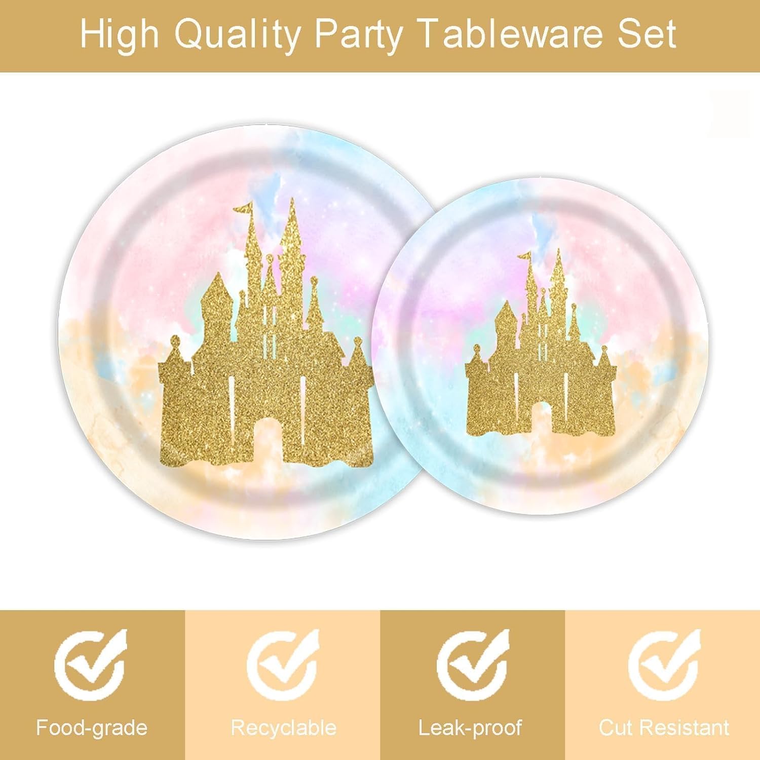 96 Pcs Princess Castle Birthday Party Supplies Plates and Napkins Set for 24 Guests Watercolor Pastel Rainbow Birthday Party Decorations Fairytale Party Tableware Plate, Fork, Napkins - Image 3