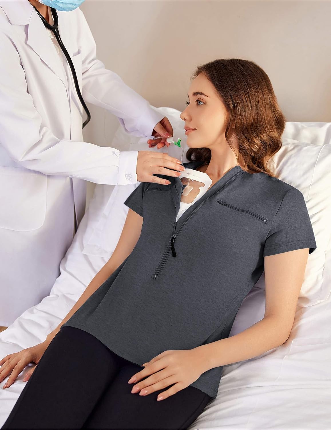 Deyeek Women's Chemo Port Access Shirts 2 Side Snap Short Sleeve image 5