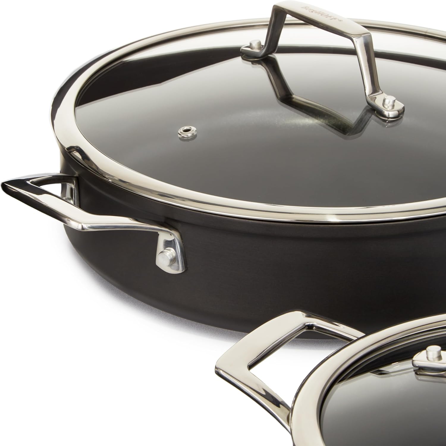 BergHOFF Essentials 10Pc Non-stick Hard Anodized Cookware Set With Glass lid, FernoGreen Non-toxic Nonstick Coating, Stainless Steel Handle, Induction Pots and Pans, Black