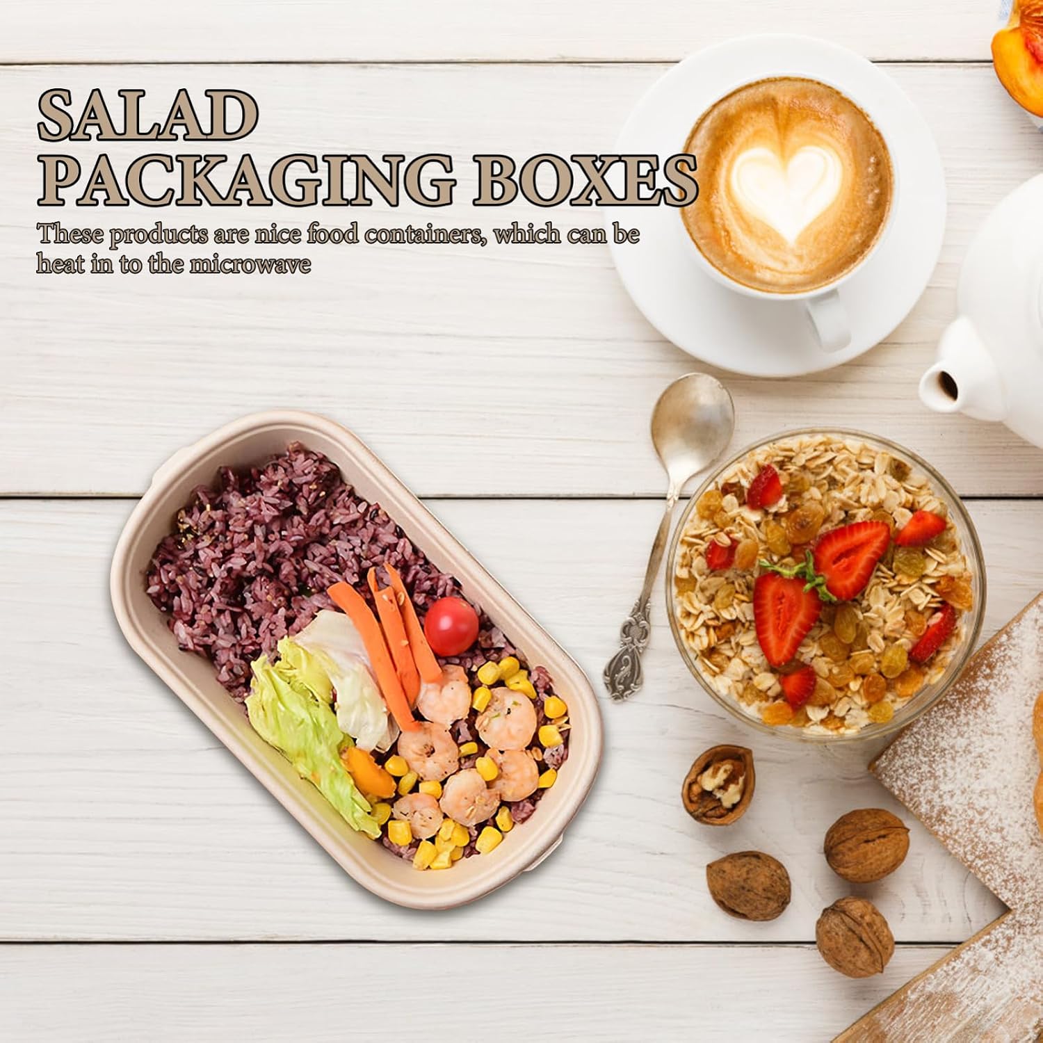 50pcs Paper Lunch Boxes Take Out Supplies Pet Lids for Fresh Food Storage and Outdoor Snacks