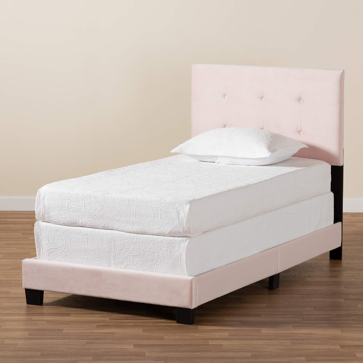 Baxton Studio Caprice Beds (Box Spring Required), Twin, Light Pink/Black