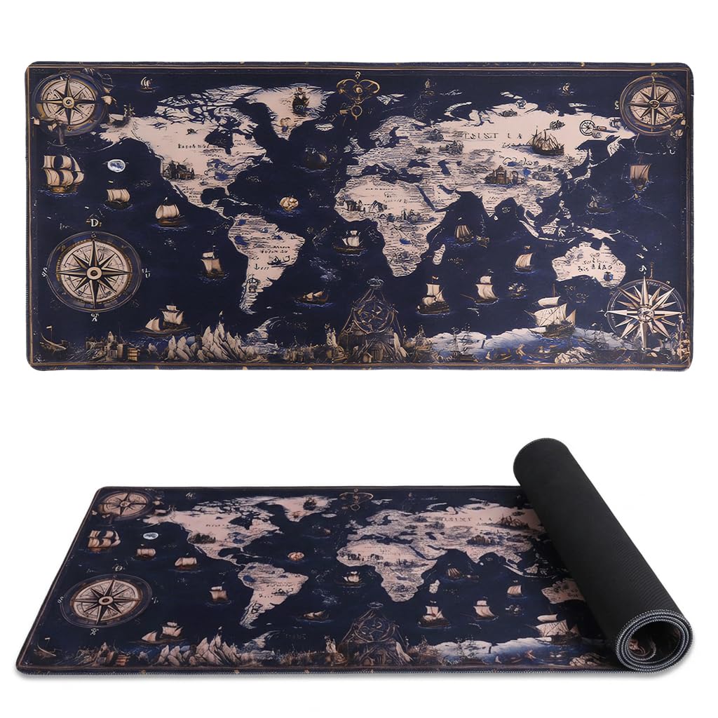 ZIBUYU® Vintage World Map Extended Size (900 mm x 400 mm x 3 mm), Desk Mat, Nautical Mouse Pad, Non-Slip Backing, Smooth, Antique Gaming Keyboard Pad for Office, Work & Desk Decor-image-36