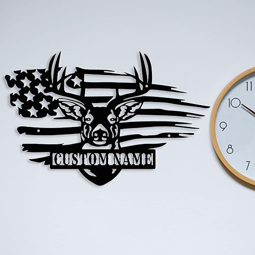 Vista 2 de Letrero de metal con cabeza de ciervo, decoración de cabeza de ciervo personalizado, monograma personalizado inspirado en cazador de caza, arte