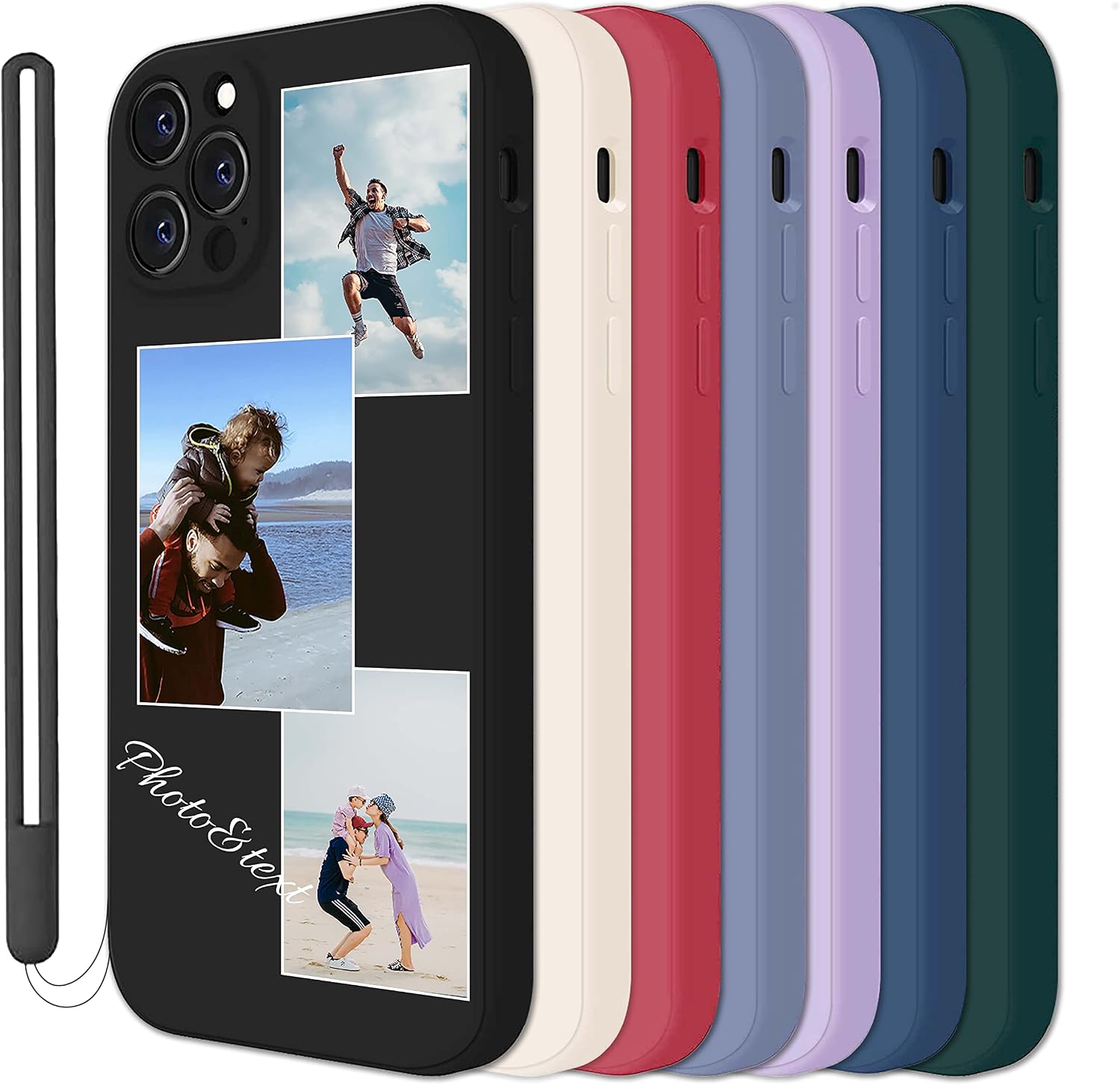 Personalized Custom Phone case Compatible with iPhone 14 13 12 Pro Max 11 Mini Xr Xs X 7 8 Plus SE 2020 2022 6s 6,Make Your Own/Picture/Photo/Text Silicone Rubber Lanyard Cover Gifts