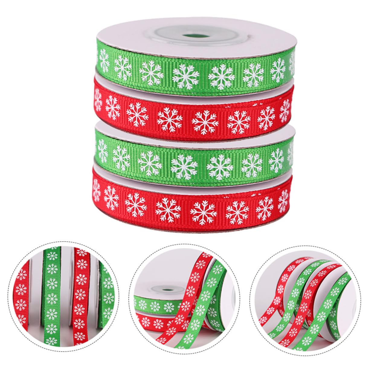 Housoutil 12 Rollen Weihnachtliches Schneeflocken Geschenkband Breit Polyester Schleifenband Rot Grün für Geschenkverpackung DIY Weihnachtsdeko