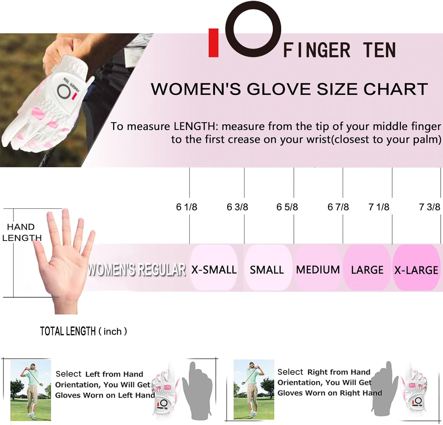 FINGER TEN Golf Gloves Women's Ladies Left Hand or Right Handed Grip Weathersof Value 3 Pack, Fit Size Medium Small Large Pro Design - Image 6