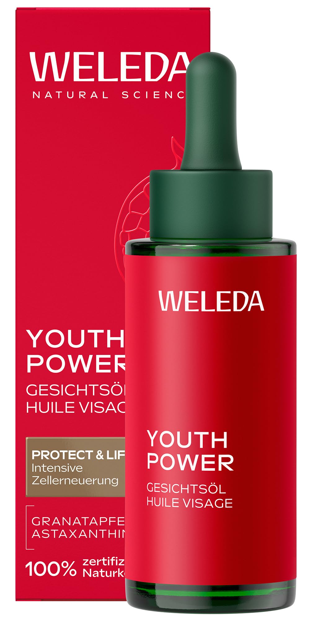 WELEDA Bio Youth Power Gesichtsöl Protect & Lift Granatapfel & Arganöl | Naturkosmetik Anti Falten Gesichtspflege Gesichtsöl mindert Falten, strafft & aktiviert die Zellerneuerung (vegan, 30ml)