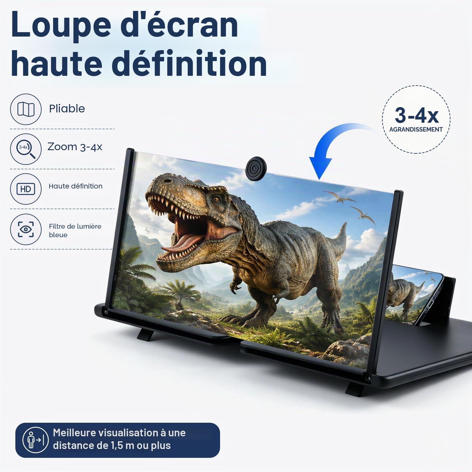 Agrandisseur Écran Telephone, 3D HD Amplificateur Écran Telephone Portable, Pliable Loupe Écran Telephone, Compatible avec Tous Les Smartphones, Regarder Un Match de Football (18 Pouces)