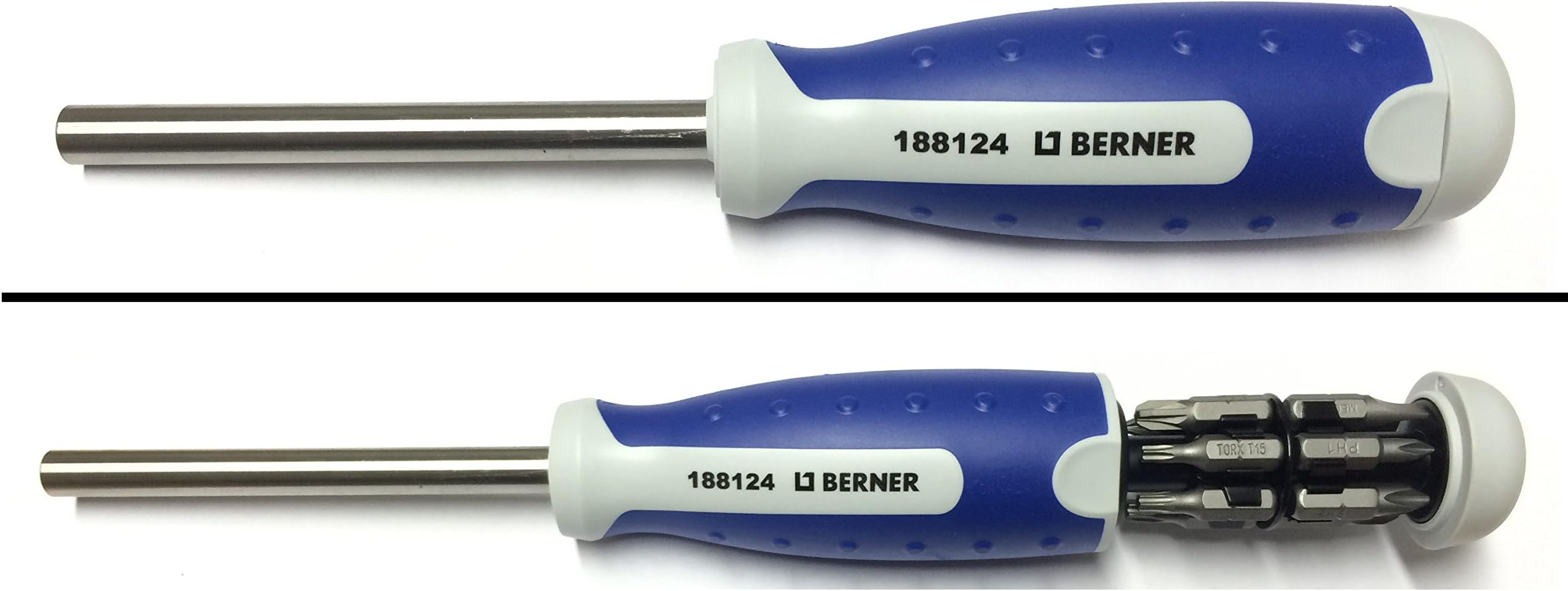 Berner Megapro Screwdriver with Bit Storage in the Handle Includes 12 Bits Round Blade with Long Design Magnetic Bit Torx Screwdriver Bit Set