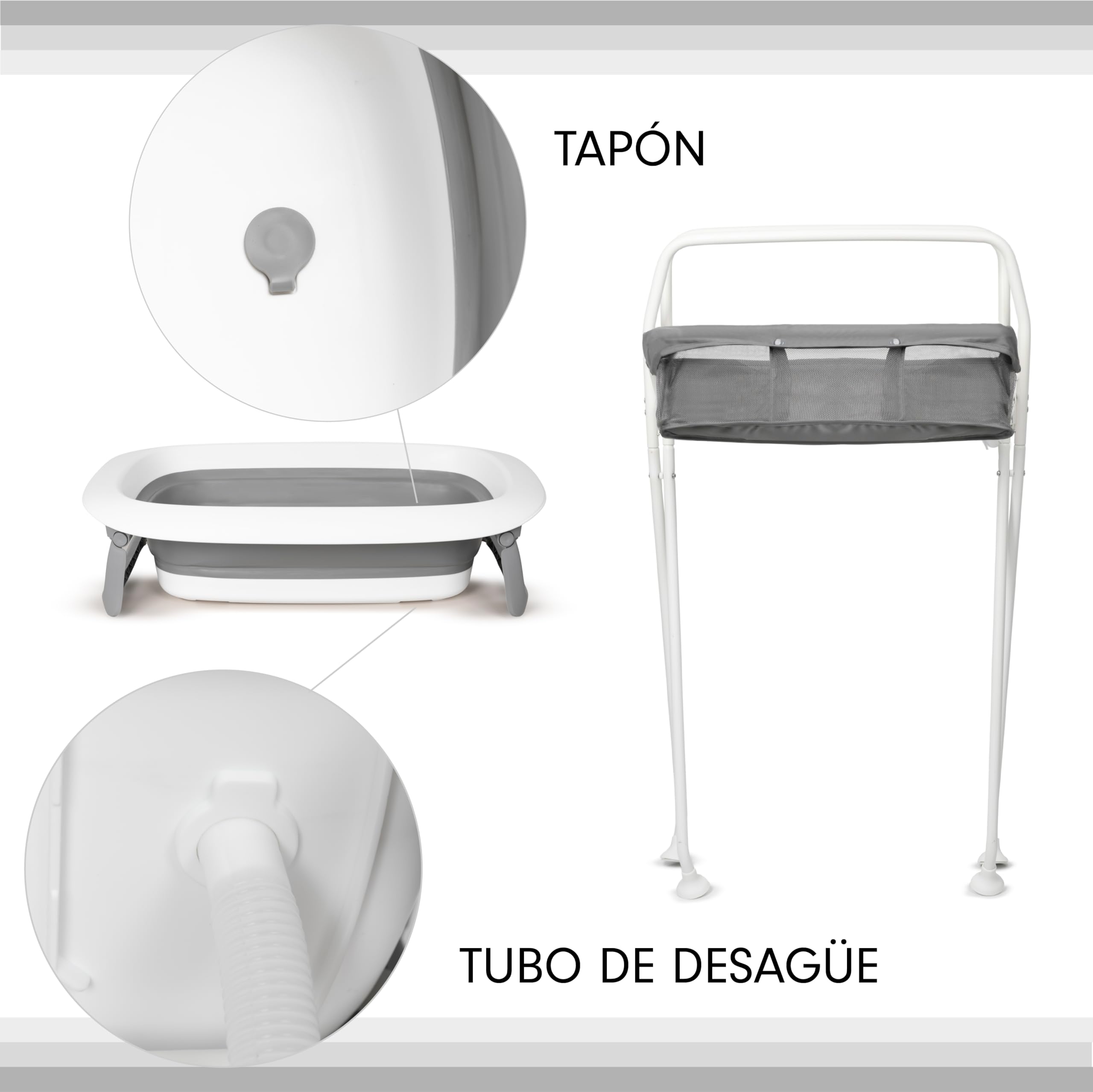 Toral Bañera Bebe con Patas y Cojín Comoda, Facil de Guardar, con Tapón y Patas Antideslizantes - Bañera Bebé Plegable Portatil - Asiento Bañera Bebe Modelo Vera