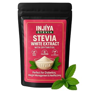 INJIYA® Stevia Powder White Extract 120g | 99% Pure Reb-A Natural Sweetener | Zero Calorie Sugar Free for Diabetics | No Bitterness & No Aftertaste | Premium Stevia Leaf Extract - Amazon product rated Grade A