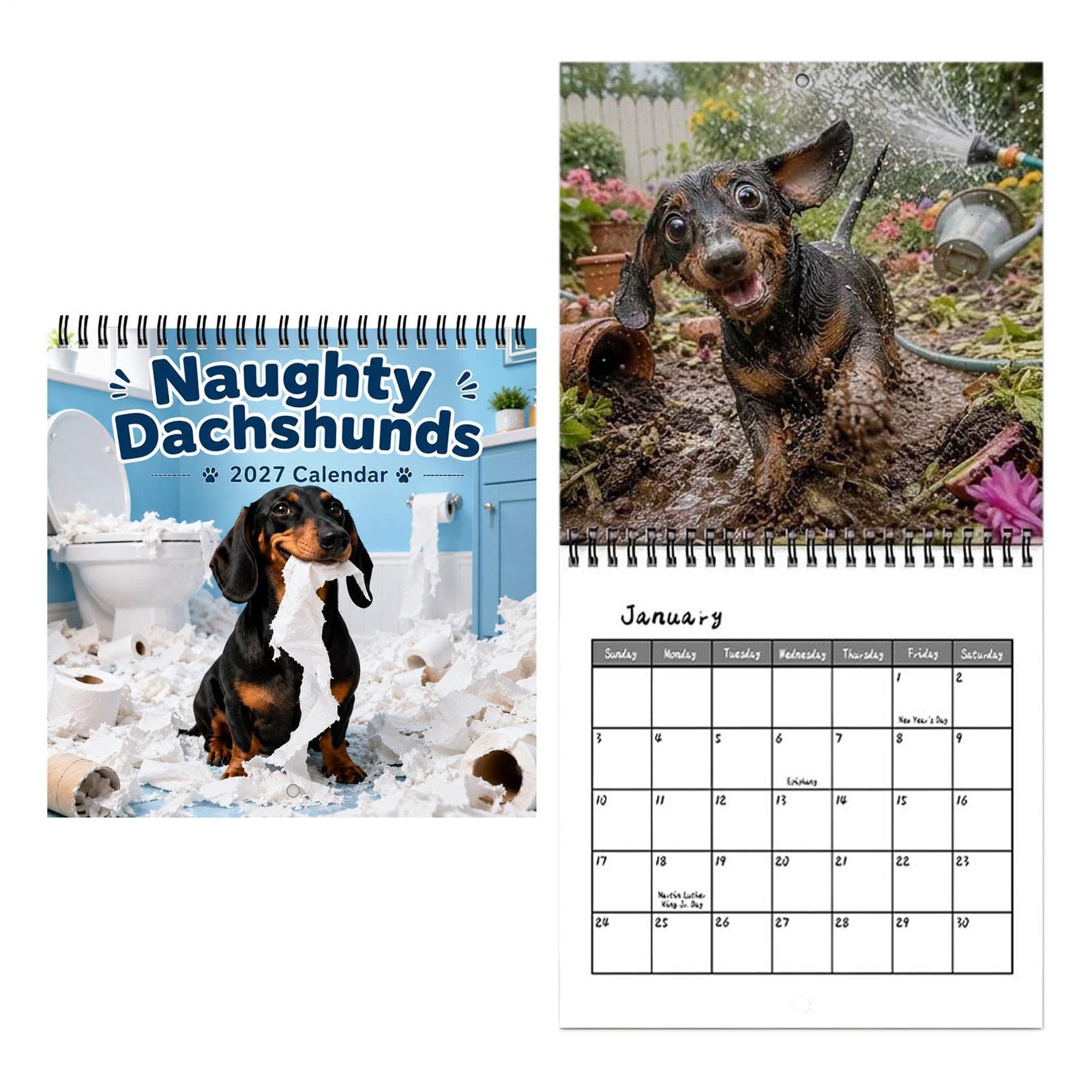 Monatlicher Wandkalender 12 Monate Dackel Thema Terminplaner | Kalender zum Aufhängen für Zuhause, Küche, Schlafsaal, Wohnung, Arbeitsplatz, Schule, Klassenzimmer, Studio