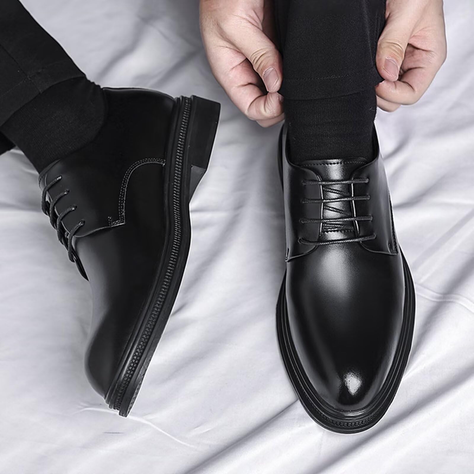 Scarpe Eleganti da Uomo con Rialzo Invisibile da 2,36" - Scarpe da Guida Oxford con Rialzo Antiscivolo in Pelle con Lacci per Matrimonio e Ufficio