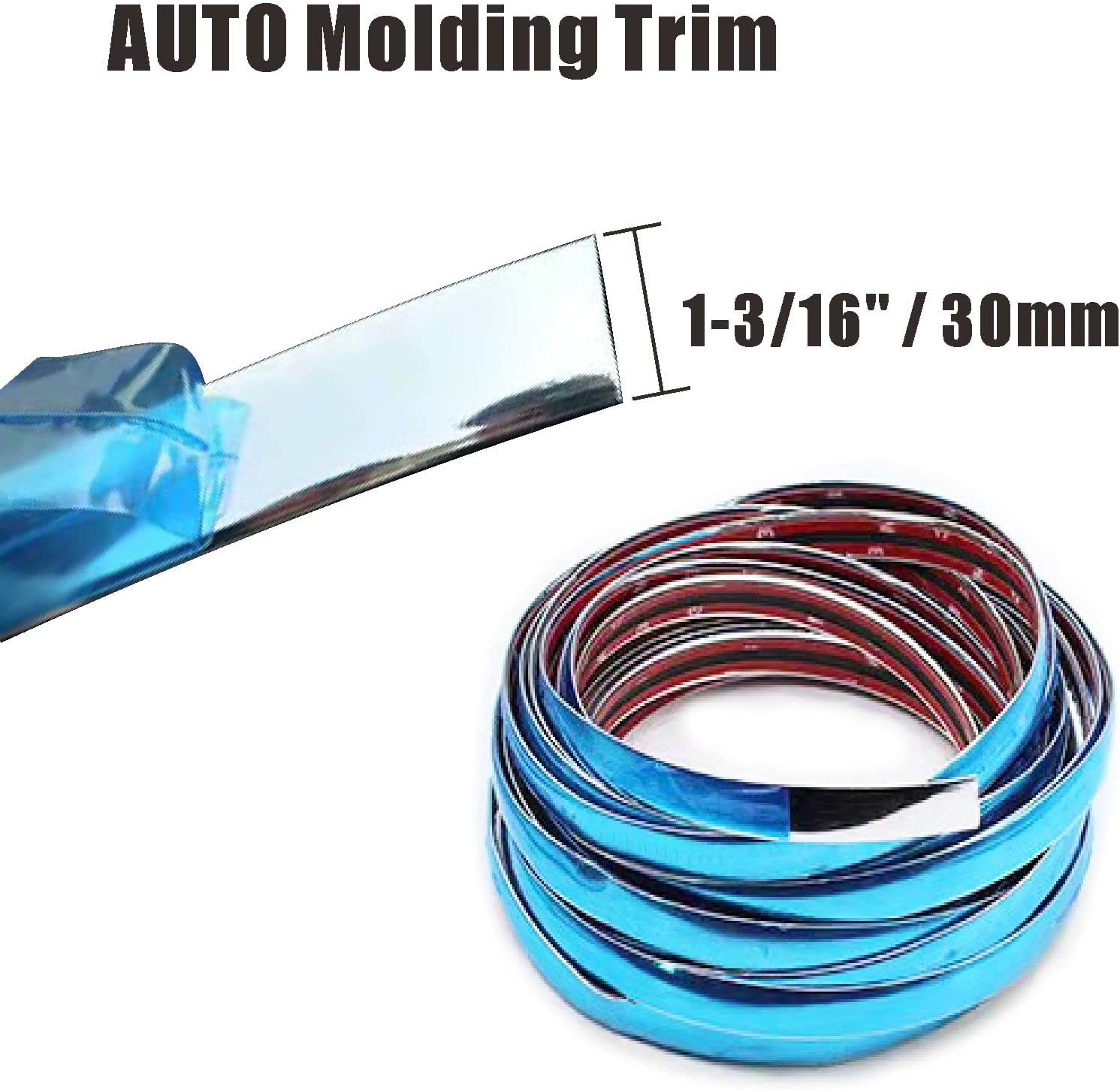 Chrome Silver Auto Car Exterior & Interior Molding Trim Universal Bumper Window Door Body Side and Household Furniture Surfaces Decorative Strip Scratch-Proof (Width: 1-3/16 inch (30mm), Length: 32Ft)
