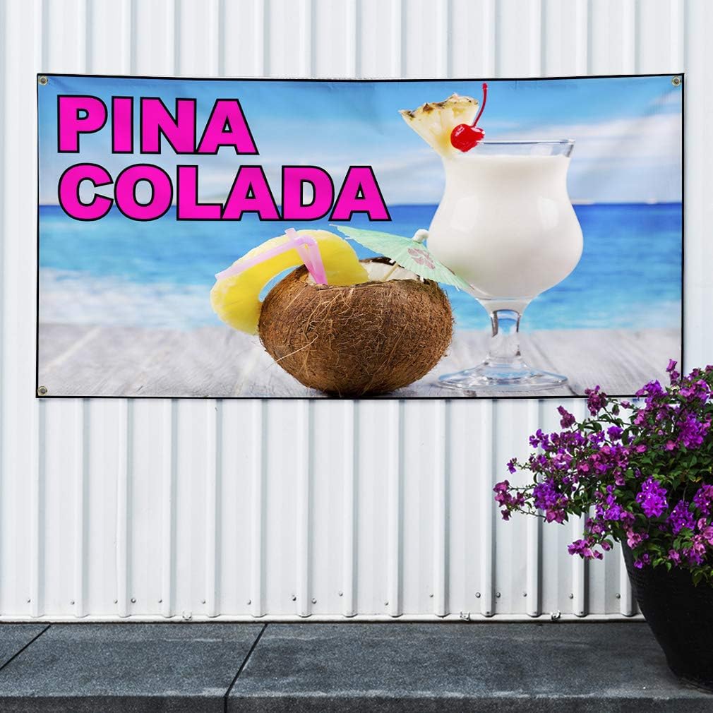Vinyl Banner Sign Pina Colada Food & Beverage Pina Colada Marketing Advertising Pink - 20inx50in, 4 Grommets, One Banner