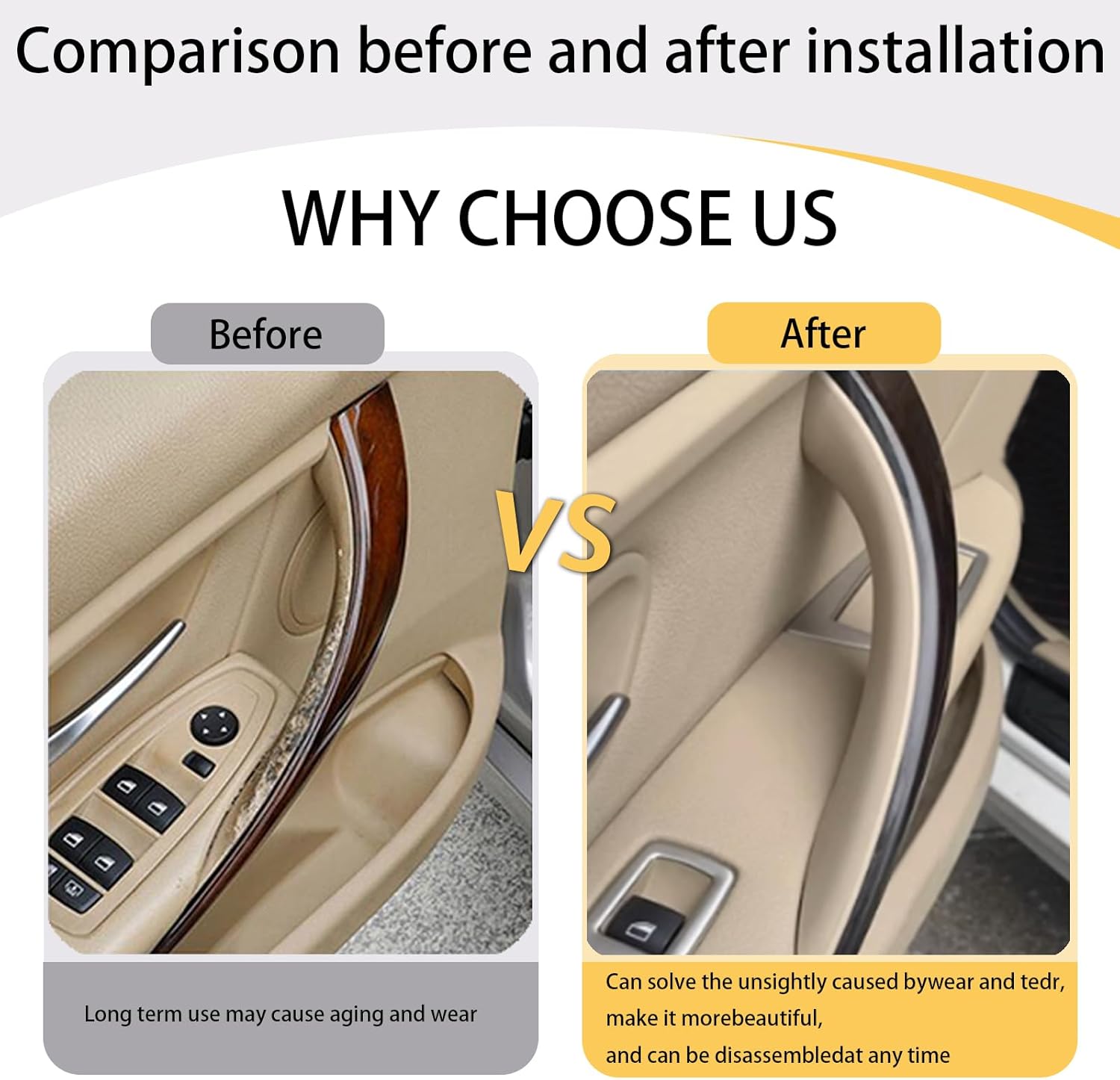 Car Door Handle Cover Left and Right Interior Door Pull Handles Protective Decorate Covers for BMW 3 4 Series 3GT F30 F34 F36 2013-2018 320i 328i 330i 335i 340i (2PCS Beige)
