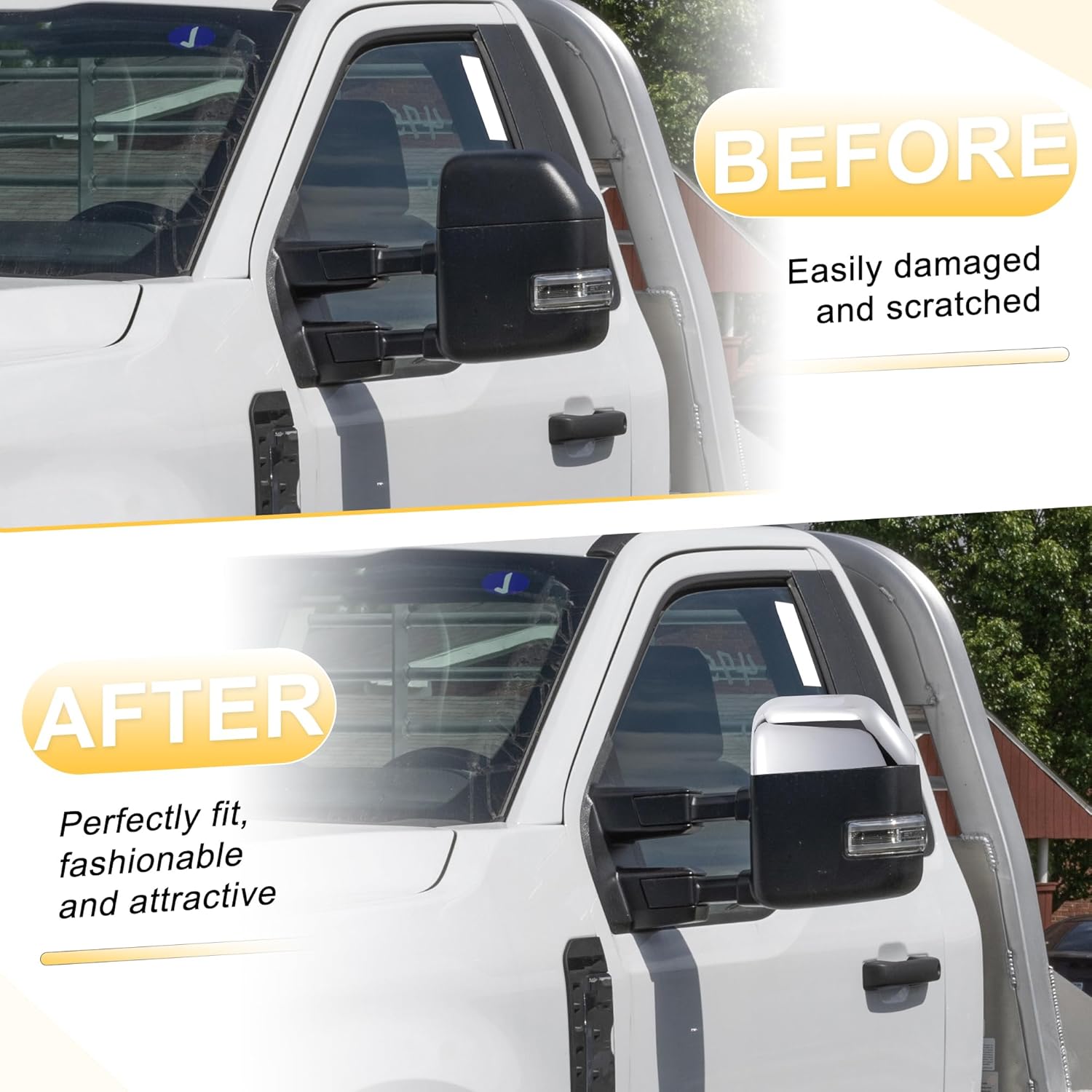Car Rear View Left Driver Side Towing Mirror Cover Cap Replacement Chrome Plated for Ford F250 F350 F450 F550 Super Duty 2017-2020 Replace HC3Z17D742CA