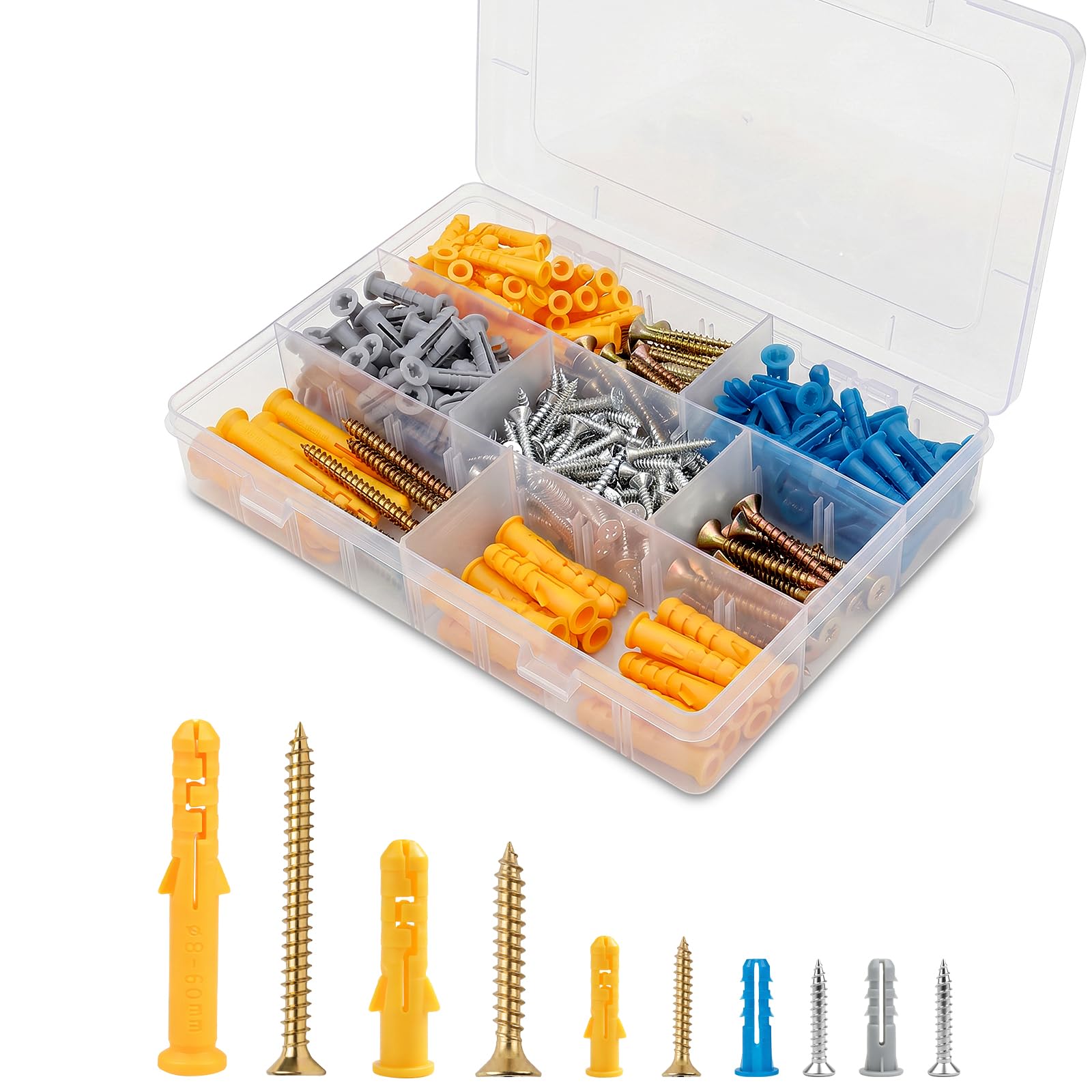 NONETO 320 Pcs Assorted Screws and Wall Plugs Set with 5 Different Size