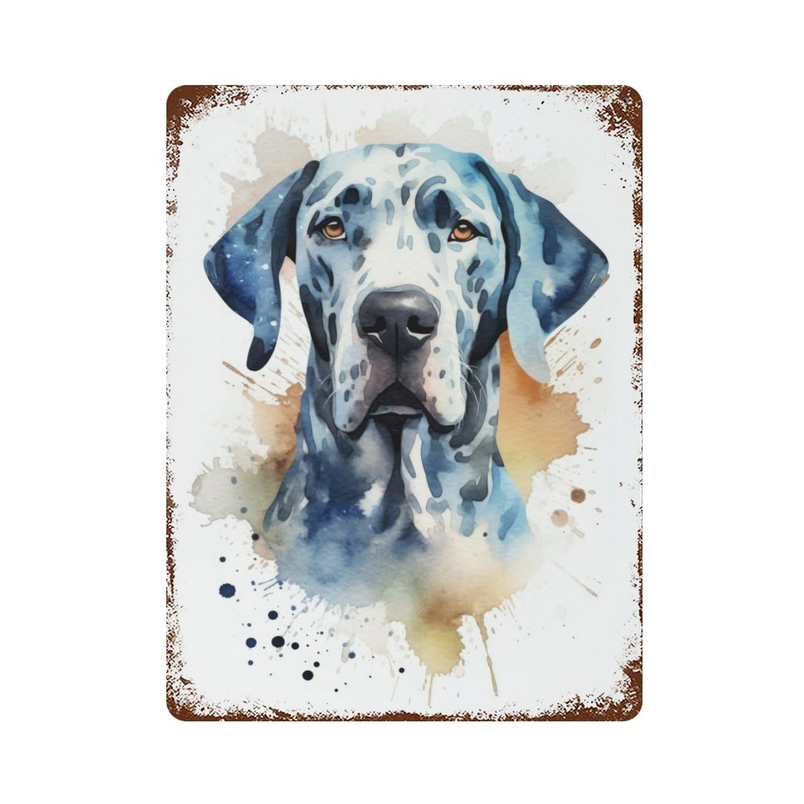 Garage Style Great Dane Watercolor Aged Metal Wall Plaque 15.7"x11.8", Farmhouse Wall Decor for Bar And Workshop
