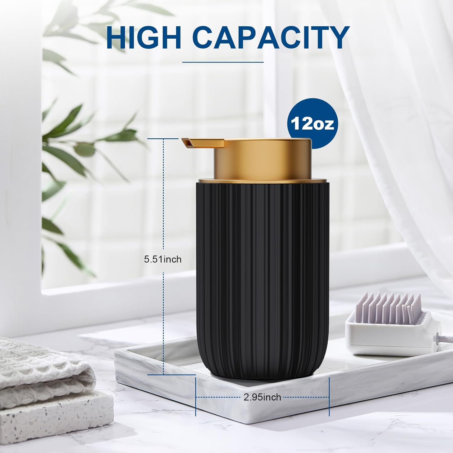 Ceramic Foaming Soap Dispenser, 12 oz Bathroom Foam Hand Soap Dispenser, Refillable Lotion Soap Dispenser with Removable Pump for Kitchen Hand Wash Dispenser, Modern Home Decor (Black)