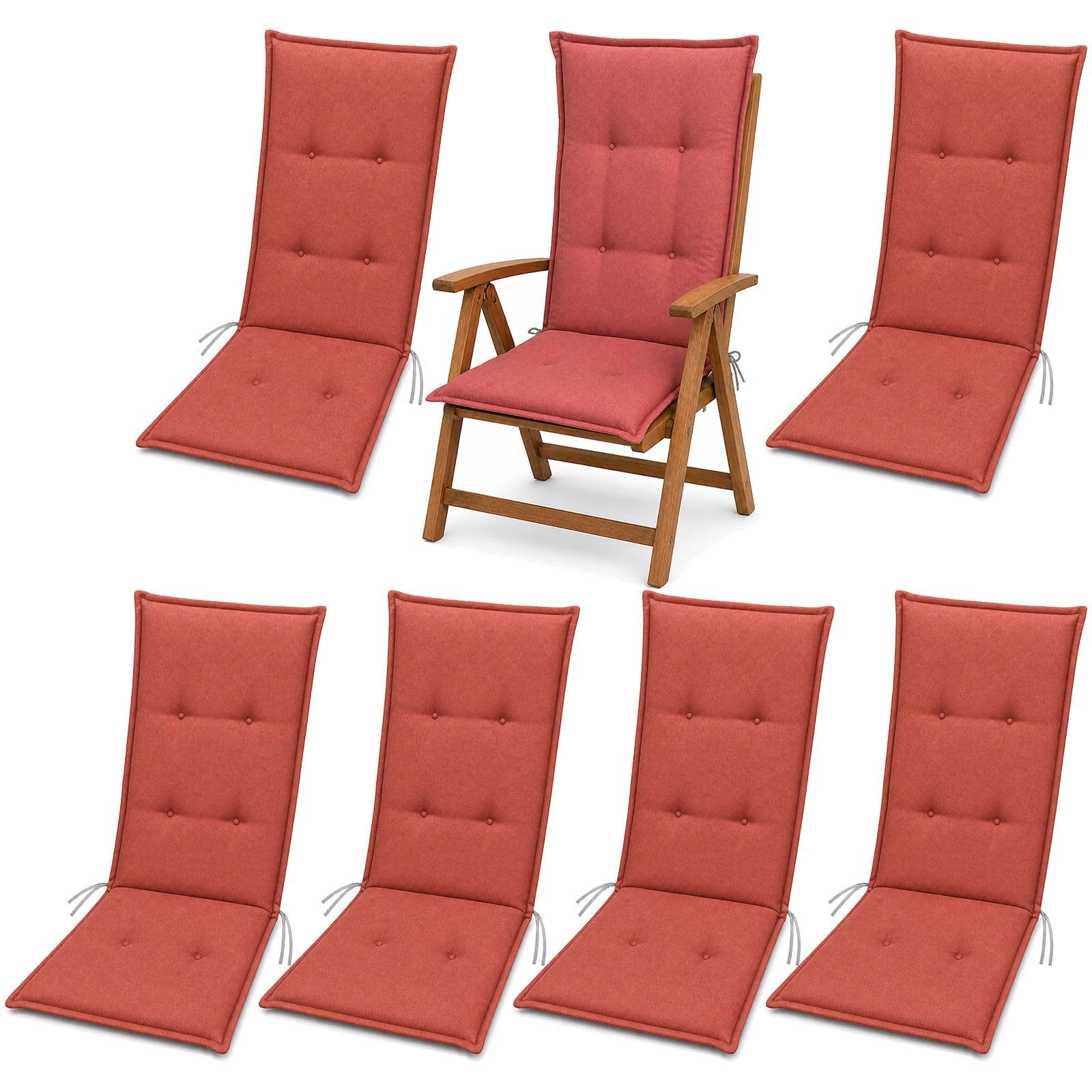 BURI 6X Set of Reclining Chair Cushions for Garden Chairs 120 x 48 x 7 cm Seat Pads Upholstered UV-Resistant - Garden Chair Covers Cushions with Thick Foam Filling (Terracotta)