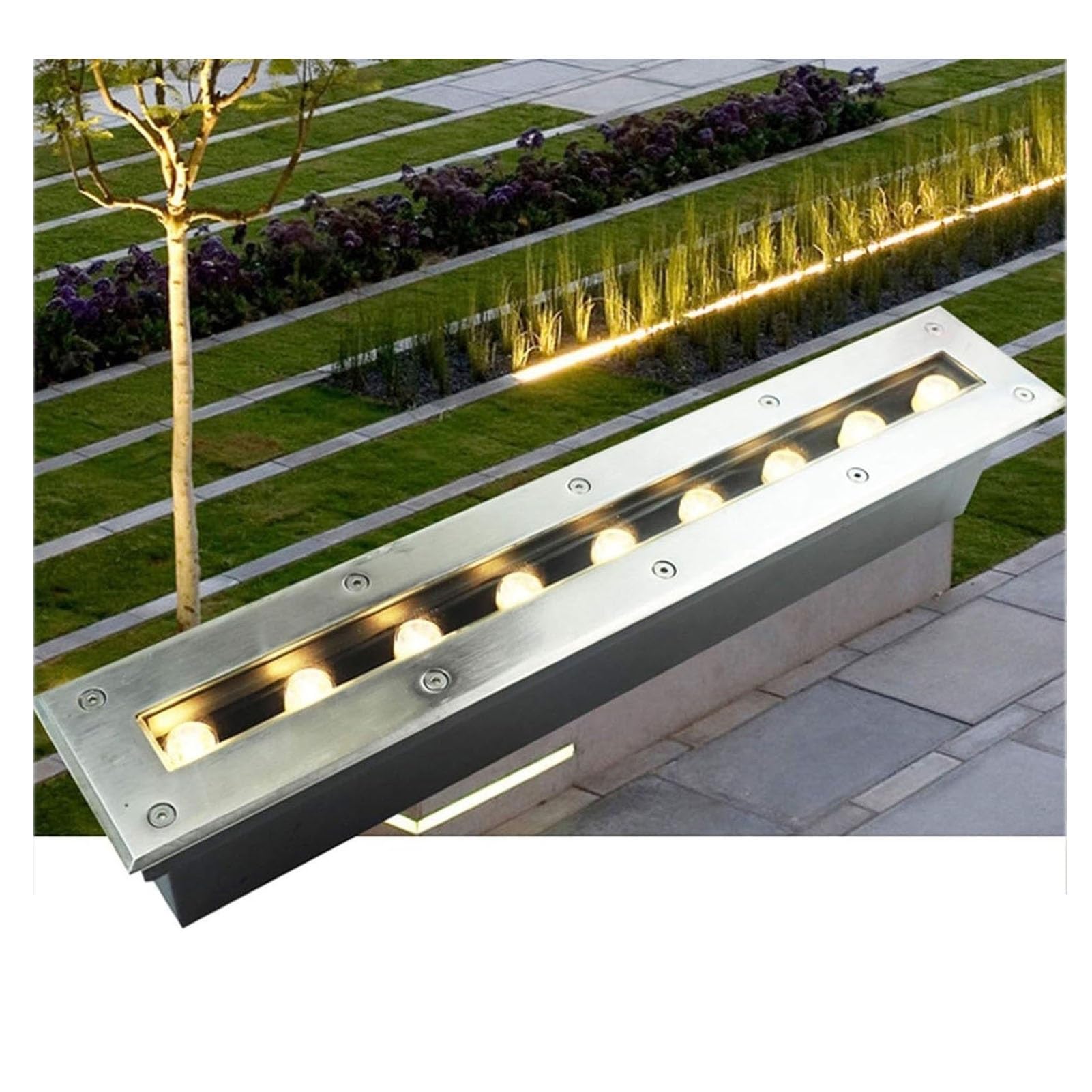 Luz De Jardín Enterrada - Foco LED Empotrable Para Exterior, Luz Subterránea Rectangular CA 85-265V, Luces De Paso Para Escalera De Entrada Pasillo Impermeable IP65(Blue,24W)