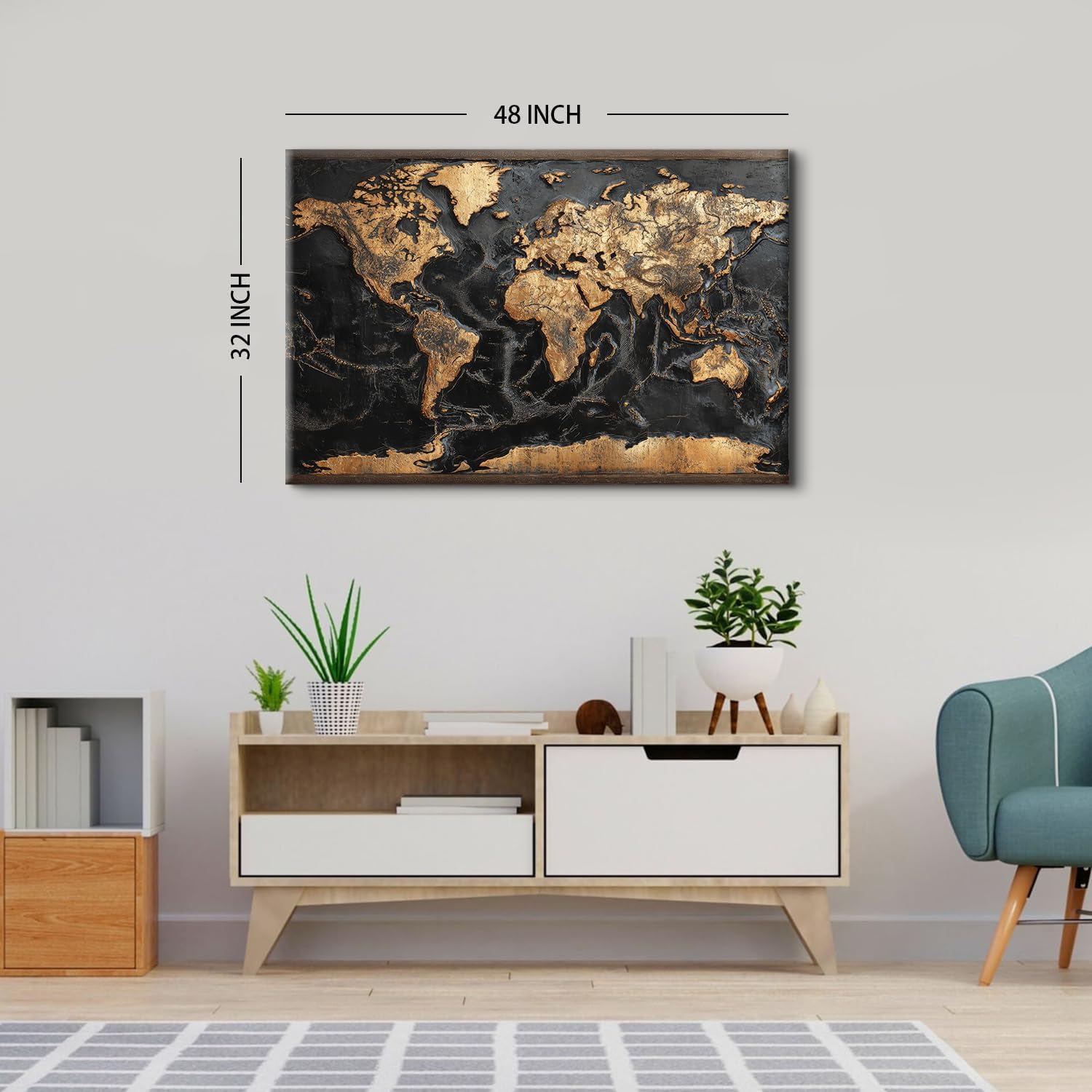 Large Canvas Wall Art Modern Office Wall Decor Black and Gold map of The World Paintings Prints Abstract Golden Luxury World Maps Aesthetic Posters Artwork Boys Men Bedroom Room Decorations 32x48"