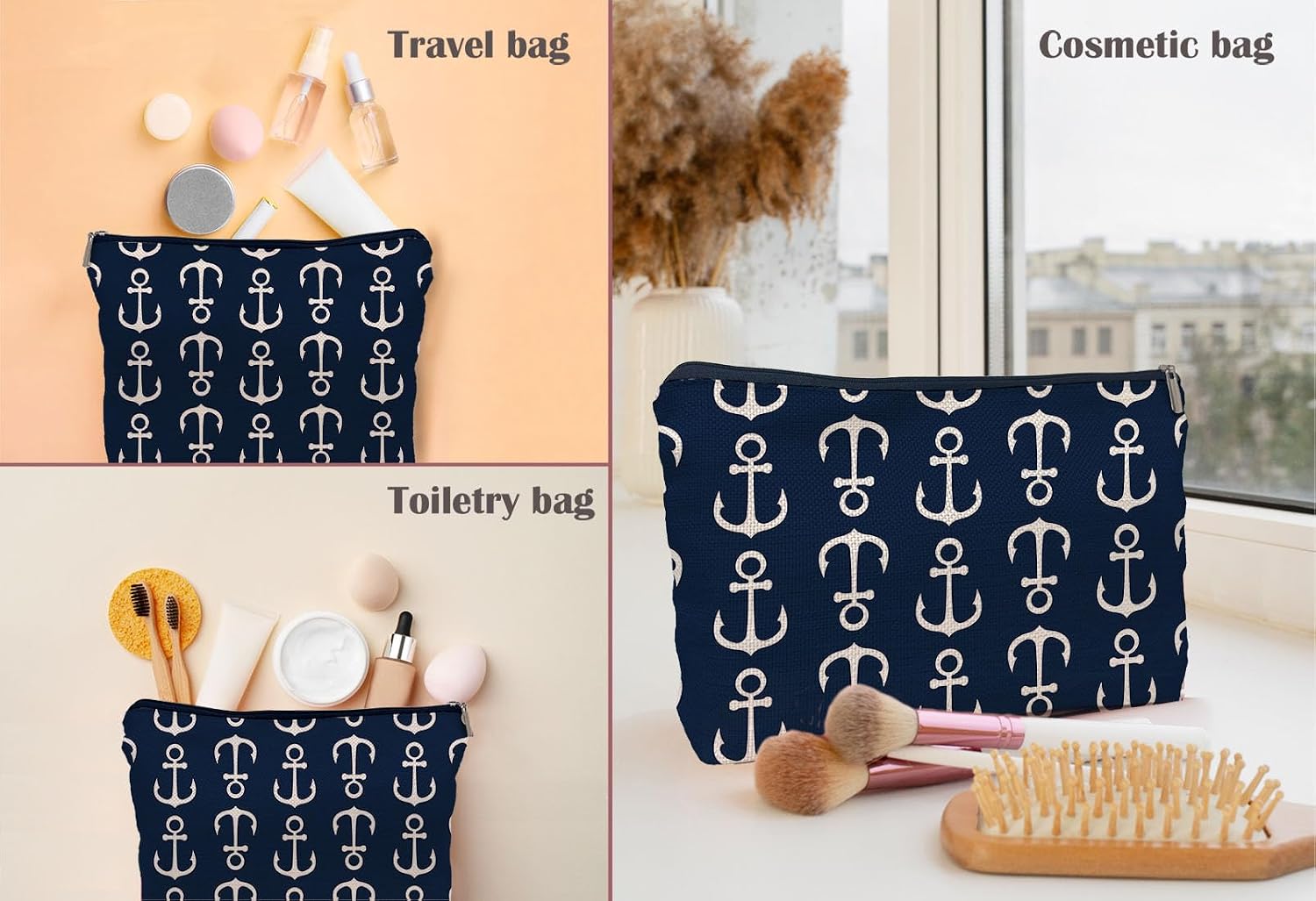 Nautical Anchor Makeup Bag,Nautical Coastal Sailing Sailboat Anchor Navy Cosmetic Makeup Bag for Women Girls,Gifts For Sea Lovers Sailors Women Girls image 5