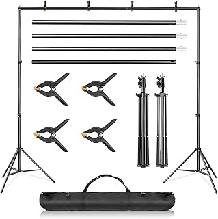 ColdShine Backdrop Stand Kit 2 * 3m(6.5 * 9.8ft) Adjustable Photo Backdrop Stand Photo Video Studio Background Support System with Carrying Bag and 4 Clamps