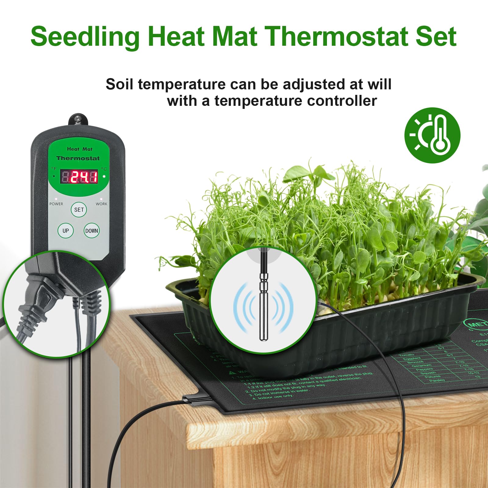 Sämling-Heizmatte und digitales Thermostat-Kombi-Set, MET-zertifizierte Pflanzen, Heizmatte, warme Hydrokultur, Keimung, Indoor-Gartenarbeit, Gewächshaus