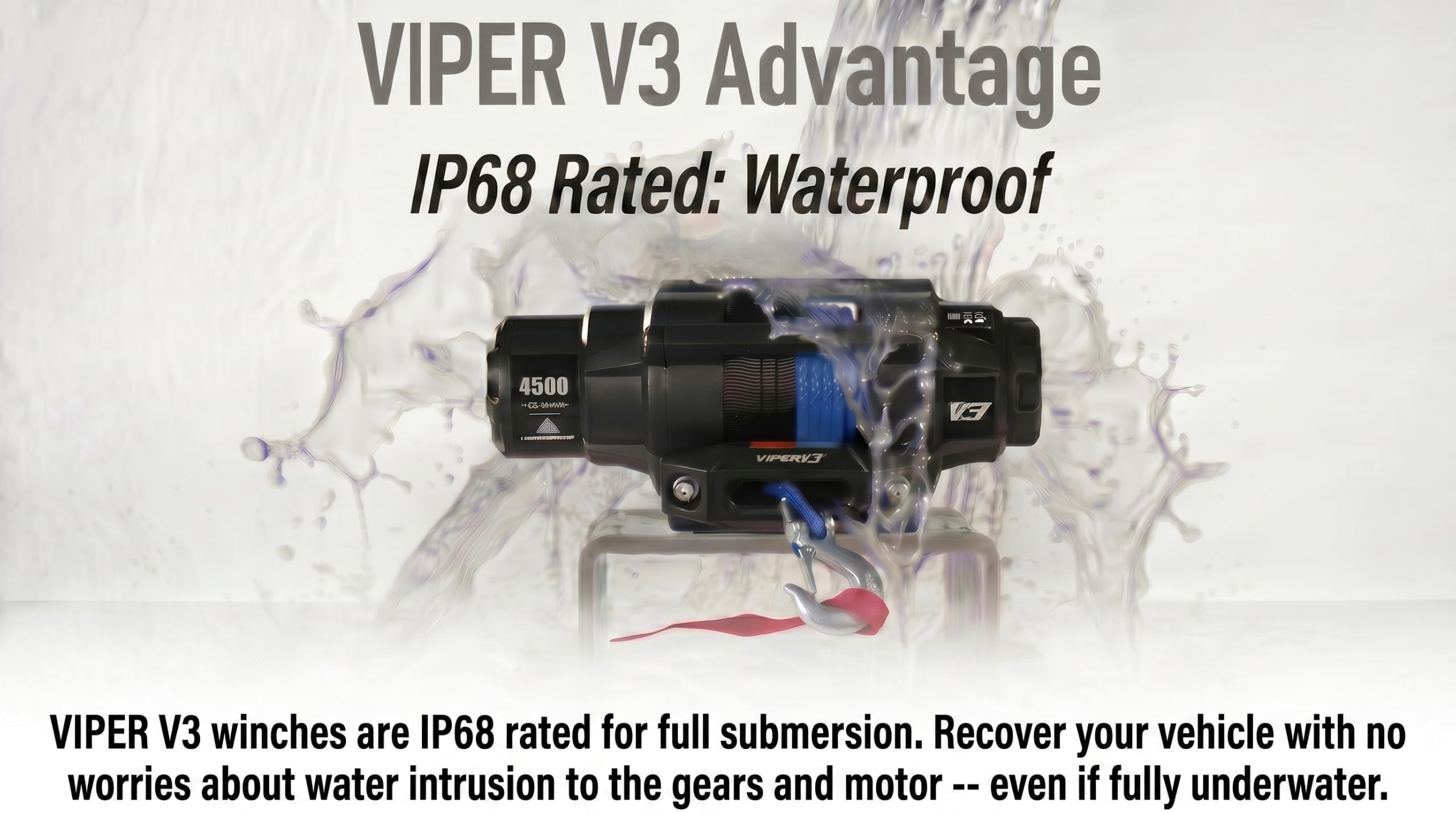Verricello VIPER V3 40000 libbre UTV/ATV di grado militare con corda sintetica blu da 40 piedi. Wireless e impermeabile IP68. USA Powersports Company.