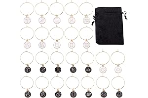 (24 Pack) Zodiac Party Favors Wine Glass Charms Zodiac Sign Enamel Identifiers...