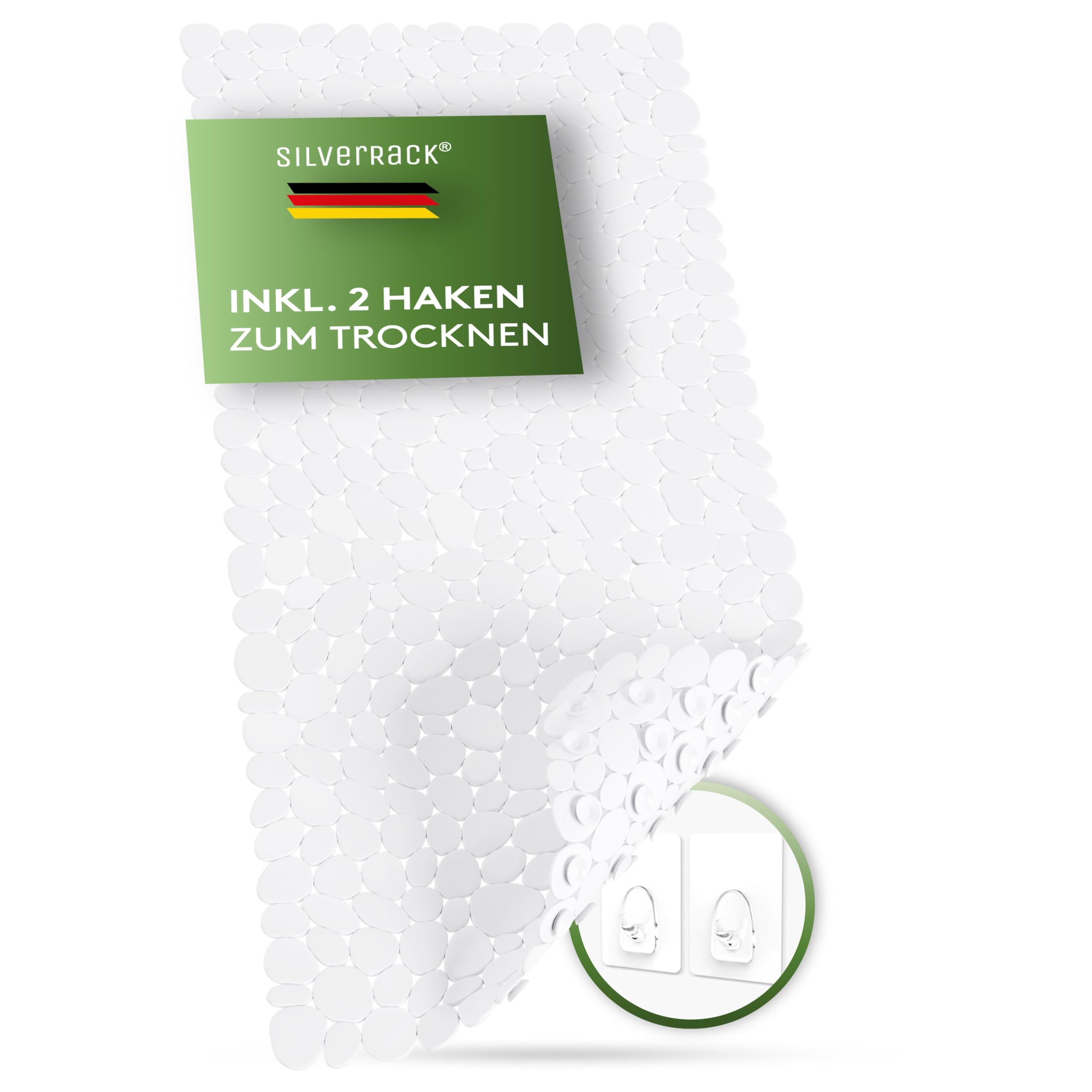 Tapis De Baignoire Antidérapant DermaSensitivo 100% Sans BPA – 69 X 36 Cm Aspect Galets Blanc – Sécurité Bébé & Enfant