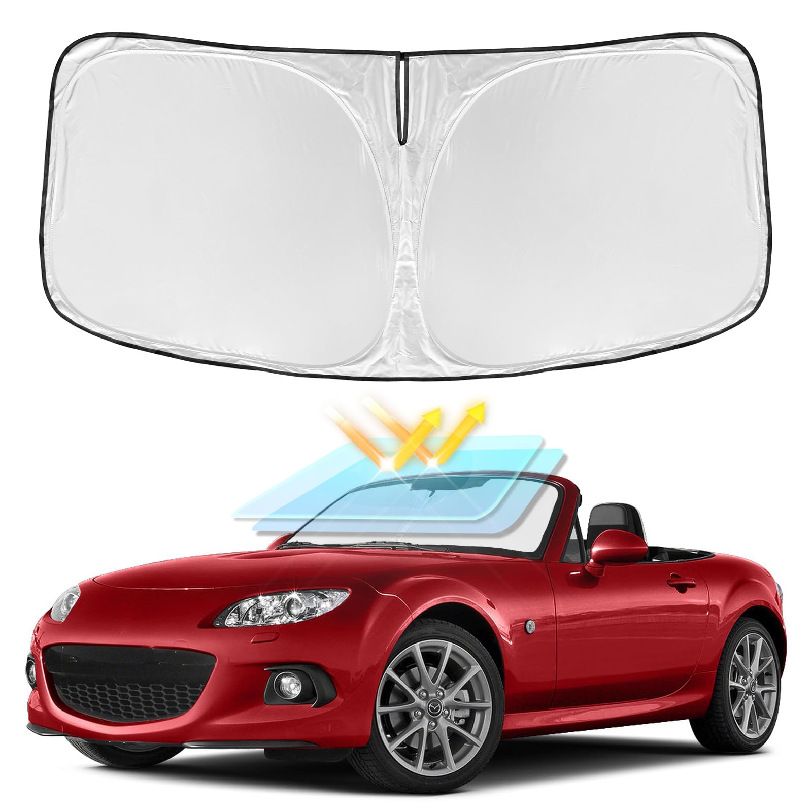 for Mazda 3 2014-2018 Windshield Sun Shade - 4 Layers Car Sunshades for Front Windows Shade Cover Custom Fit Mazda 3 Sun Visor 240T Retractable Shade Blocks UV Rays Car Accessories