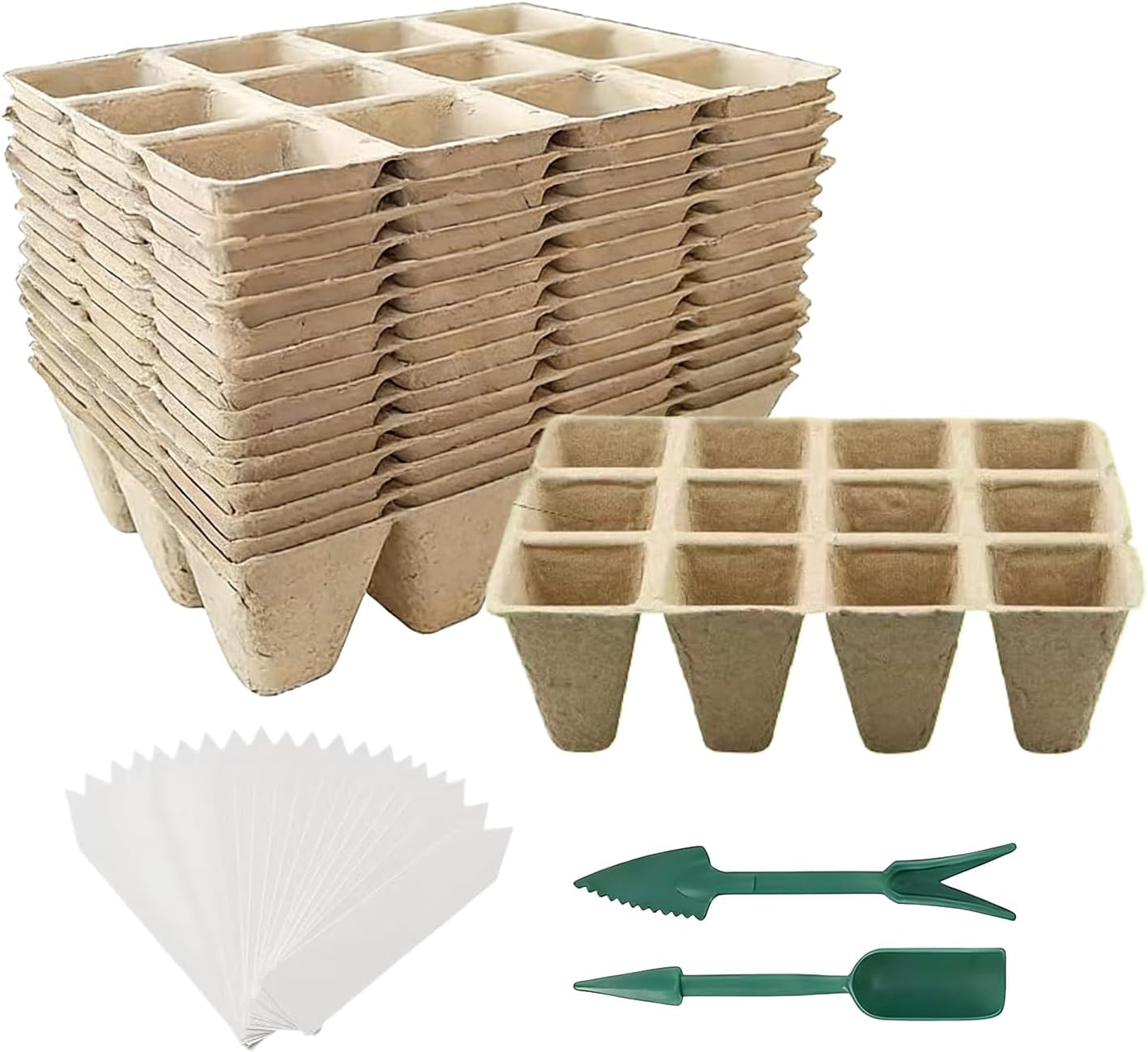 Planter Nursery Pots,12-Grid Transplanting Containers Kit - with Tools and Labels Root-Friendly Cardboard Planting Pots | for Vegetable Flower Care Growing Propagation Garden