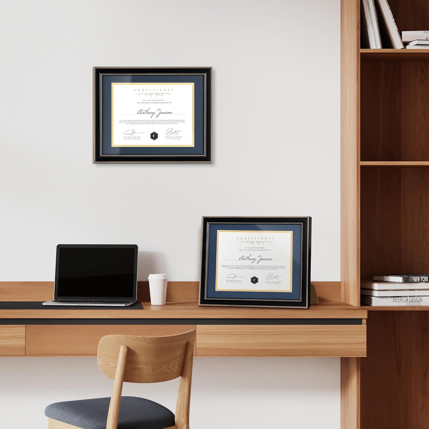 FLYJOE 11x14 Diploma Frame for 8.5x11 Certificate Document with Blue over Gold Mat Certificate Frame for Diploma Degree with HD Tempered Glass Graduation Picture Frame for Wall, Black