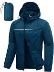 Men's waterproof and windproof jacket, lightweight and foldable waterproof with hood for golf, hiking, travel