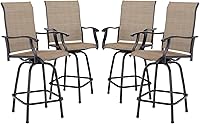 Sophia & William Swivel Patio Bar Stools Set of 4 - 300 lbs Capacity, 30" Bar Height, Quick-Dry Brown Sling Fabric Chairs