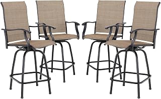 Sophia & William Swivel Patio Bar Stools Set of 4 - 300 lbs Capacity, 30" Bar Height, Quick-Dry Brown Sling Fabric Chairs