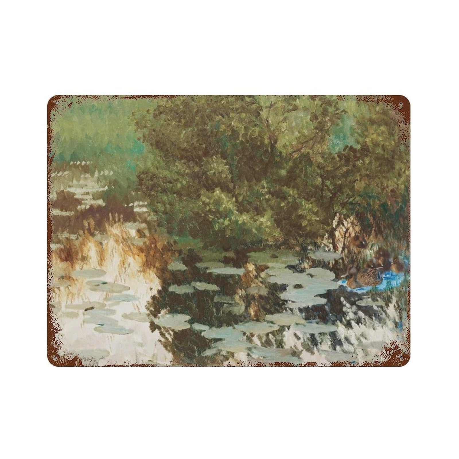 xiaoxiaoshen Spring Landscape, Ducklings, Lake Painting, Country Farmhouse Wall Decor Art Metal Tin Poster Modern Home Decor Art Home Bar Shop Decorations Vintage Sign 30x40cm
