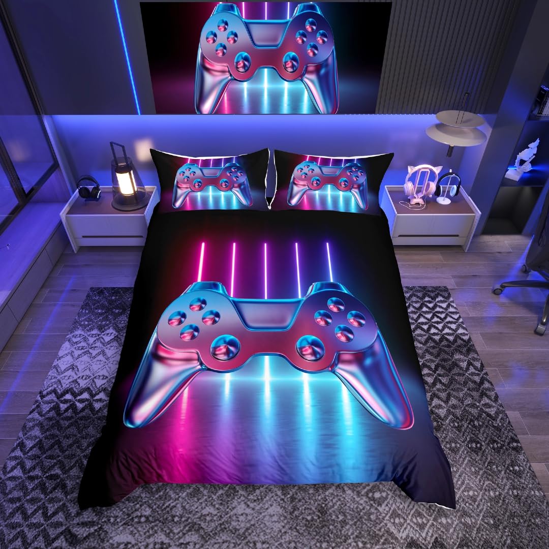 Homemissing Gamepad Bedding Set for Boys Youth Modern Gamer Bedding & Linen,Video Game Duvet Cover Kids Girls, Novelty Gradient Action Buttons Bedding & Linen King Size — image 1