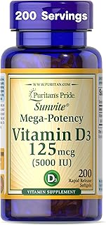 Puritan's Pride Vitamin D3 5000 IU Soft Gels, 0.3 Ounce