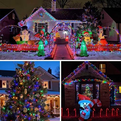 Miniatura 9 de QITONG Paquete de 2 luces solares de Navidad multicolor, cada cadena de 200 luces LED solares de 66 pies para exteriores, impermeable, 8 modos de