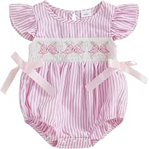 Infant Girl Smocked Baseball Romper Newborn Baby Summer Clothes Embroidery Bow Fly Sleeve Bodysuit Tops